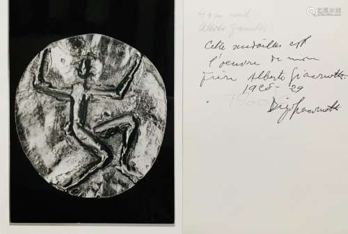 Diego GIACOMETTI. Pièce autographe signée, 16 x 11 cm.<br />...