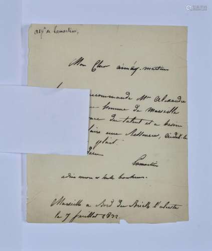Alphonse de LAMARTINE (1790-1869). Lettre autographe signée ...