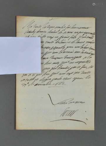 LOUIS XIV, roi de France.<br />
Lettre signée (signature aut...