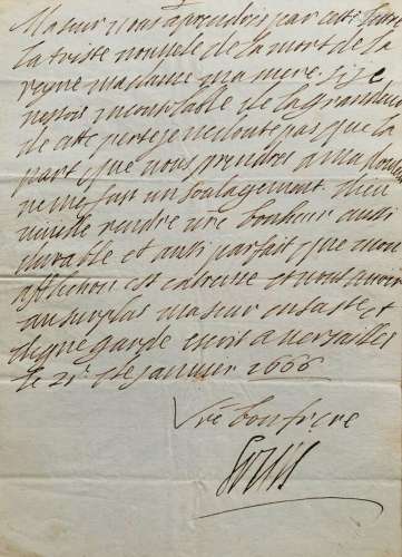 LOUIS XIV, roi de France.<br />
Lettre signée (signature aut...