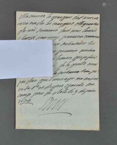 LOUIS XIV, roi de France.<br />
Lettre signée (signature aut...