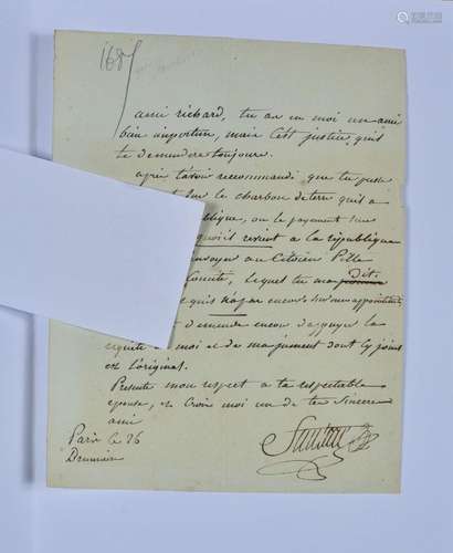 Antoine-Joseph SANTERRE (1752-1809). Lettre signée à son &qu...