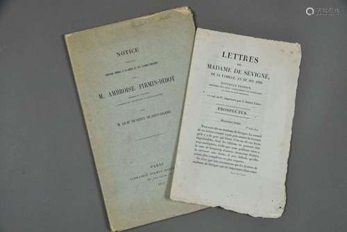 [FIRMIN-DIDOT]. 2 documents du XIXe.<br />
- Prospectus pour...