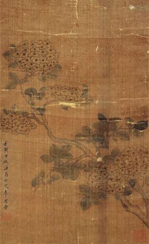 李 因 花卉 绢本立轴