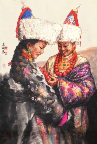 南海岩 西藏人物 纸本镜片