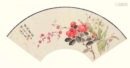 姜妙香 花卉 纸本扇面