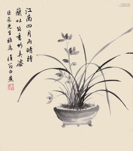 白 蕉 兰花 纸本立轴