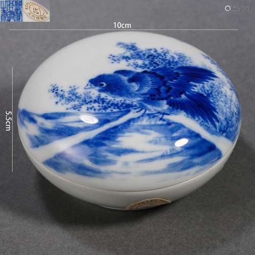 Signed Wang Bu, Blue and White Flower and Bird Seal Box