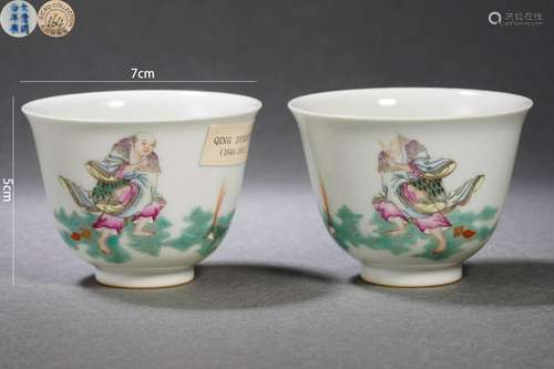 Pair of Famille Rose Figure Cups