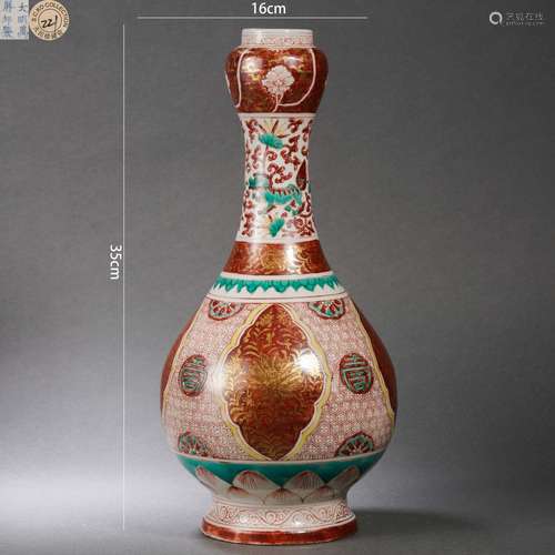 Red and Green-glazed Gilt-inlaid Garlic-head-shaped Vase