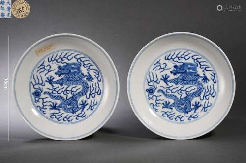 Pair of Blue and White Dragon Plates