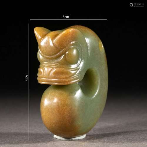 A Carved Celadon Jade Pig-Dragon