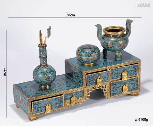 A Set of Cloisonne Enamel Incense Tools