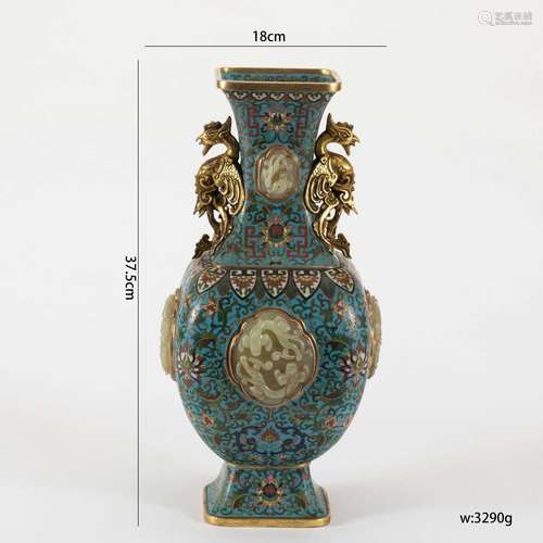 A Jade Inlaid Cloisonne Enamel Vase