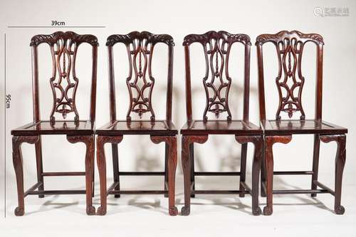 A Group of Four Chinese Annatto Chairs