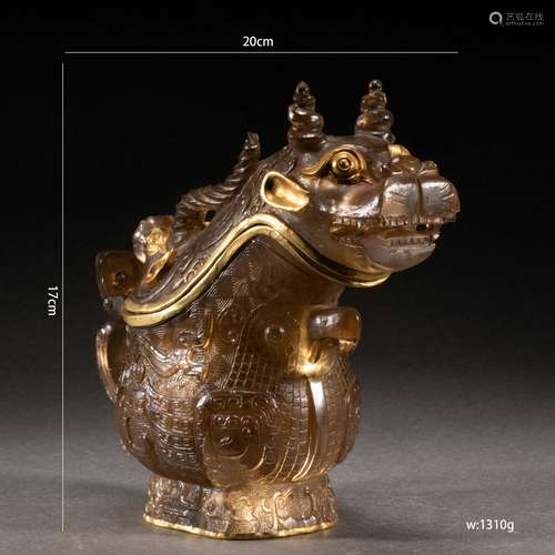 A Carved Rock Crystal Mythical Beast Vessel