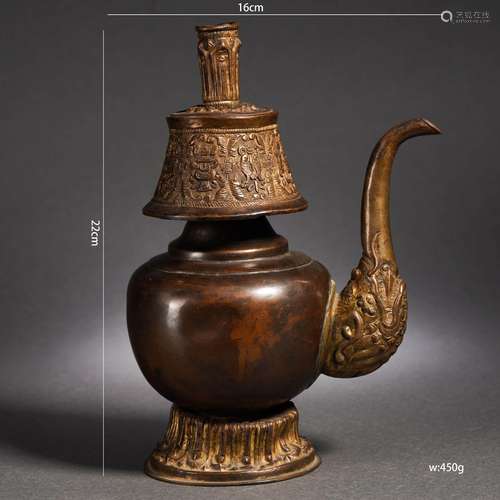 A Tibetan Bronze Gilt Initation Vase