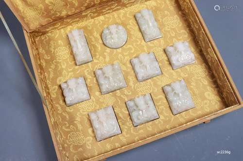 A Set of Ten Carved White Jade Seals