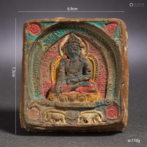 A Tibetan Polychrome Painted Tsa-tsa Plaque