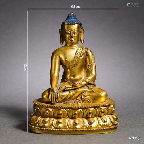 A Tibetan Bronze Gilt Shakyamuni