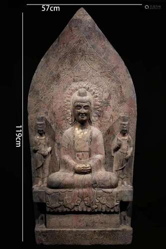 A Carved Stone Buddha with Acolytes