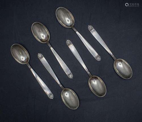 6 Kaffeelöffel / A set of 6 silver coffee spoons, M. Morini ...