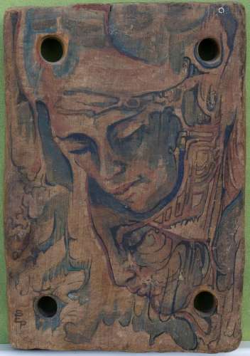 Holzplatte \'Gesichter\' / A wooden panel \'Faces\'