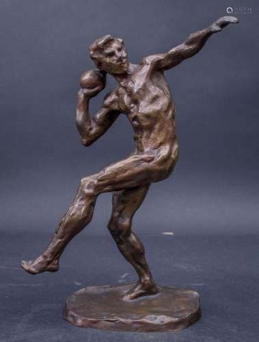 Abstrakte Bronzeplastik \'Athletischer Männerakt - Kugelstoß...