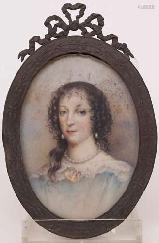 Biedermeier Miniatur Porträt \'Henrietta Maria\' / An Empire...