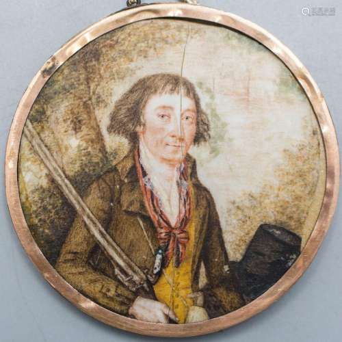 Miniatur Porträt eines Jägers mit Gewehr / A miniature portr...