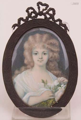 Biedermeier Miniatur Porträt \'Mademoiselle Bazin\' / An Emp...