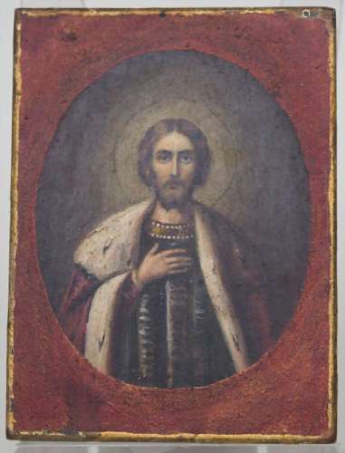 Miniatur Portrait eines Heiligen im Hermelin-Mantel (wohl Pe...