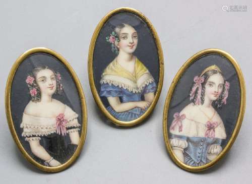 3 Miniatur Porträts \'Schwestern\' / Miniature portraits of ...