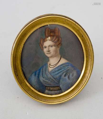 Feines ovales Empire Miniatur-Porträt einer eleganten Dame /...