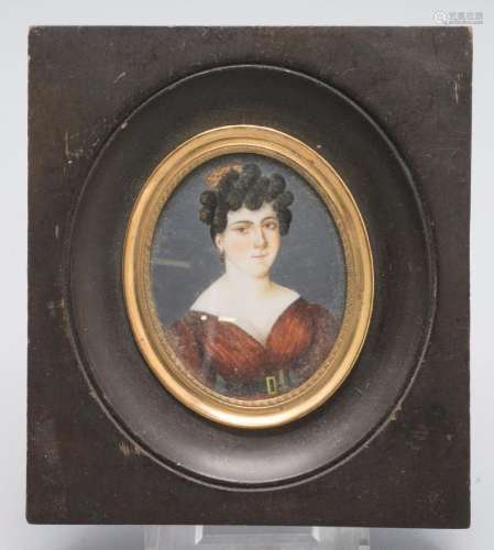 Miniatur Porträt einer jungen Dame im rotem Kleid / A miniat...