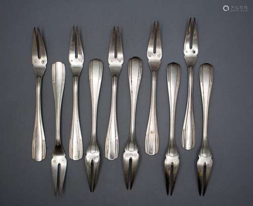 10 Art Déco Schneckengabeln / A set of 10 silver Art Deco sn...