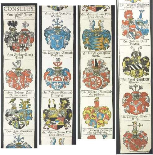 13 kolorierte Wappen / 13 colored coats of arms, deutsch, 17...