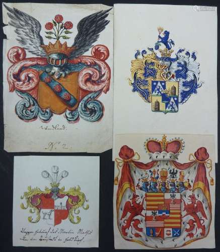 Vier kolorierte Wappen / Four colored coats of arms, deutsch...