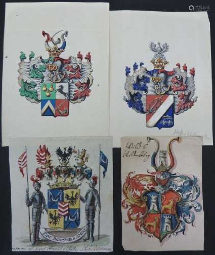 Vier kolorierte Wappen / Four colored coats of arms, deutsch...