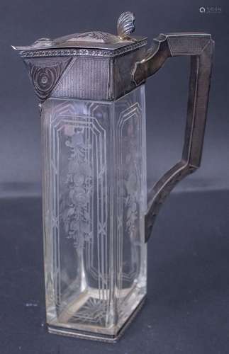 Kristallkaraffe / A cut glass decanter with silver mount, An...