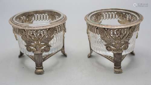 Paar Empire Salieren / A pair of Empire silver salt cellars,...