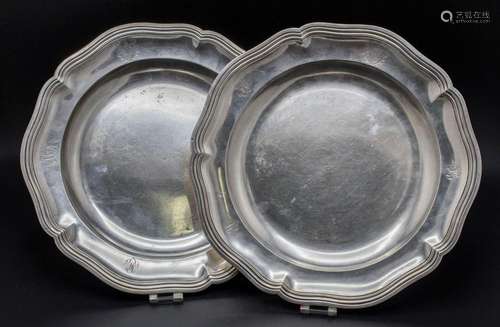 Paar Barock Teller / Two Baroque silver plates, Paris, 1789