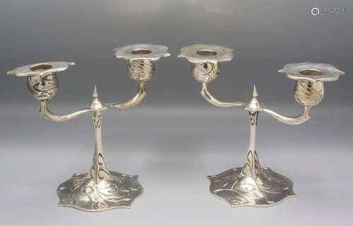 Paar Jugendstil Kerzenleuchter / A pair of Art Nouveau silve...