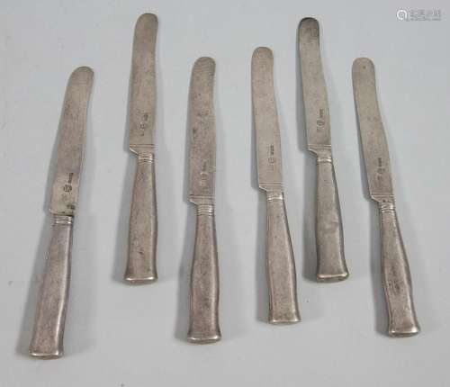 6 Biedermeier Obstmesser / 6 silver fruits knives, Pesth (Bu...