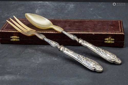 Salatbesteck im Etui / Silver salad servers in a box, Frankr...