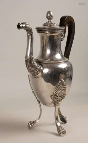 Große Kaffeekanne / A large silver coffee pot, J.A. Brun, Ly...