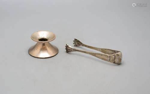 Zuckerzange und Leuchter / Silver sugar tongs and candlestic...