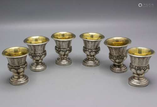 6 Kiddush Becher / 6 silver beaker, Neapel / Napoli / Naples...