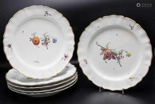 6 Teller mit Blumenmalerei / A set of 6 dinner plates with f...