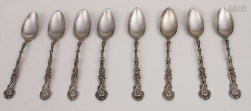 8 Jugendstil Kaffeelöffel / 8 Art Nouveau coffee spoons, deu...